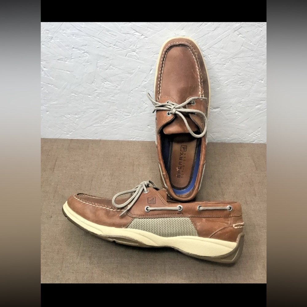 Sperry Intrepid Men's Boat Deck Shoes Brown Dark Tan Leather 2-Eye Size 11M